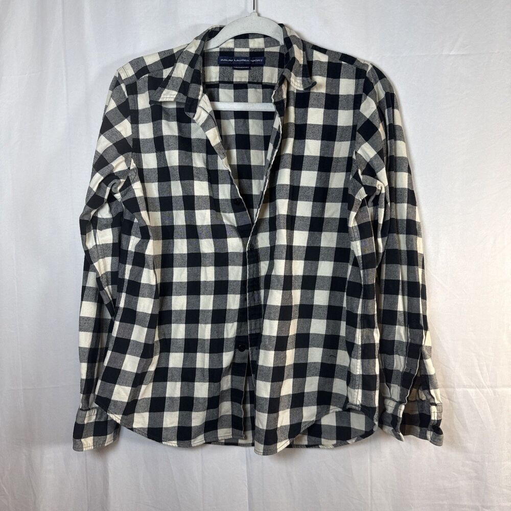 Ralph Lauren Sport Black White Check 100% Cotton Button Up Shirt Womens Size 12 - Picture 3 of 13
